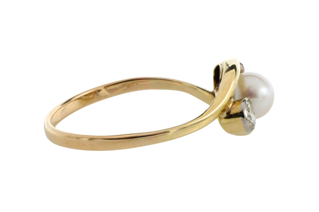 Vintage pearl and brilliant cut diamond ring-Vintage Rings-The Antique Ring Shop