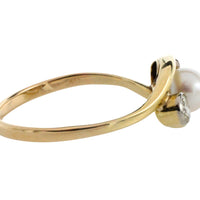 Vintage pearl and brilliant cut diamond ring-Vintage Rings-The Antique Ring Shop