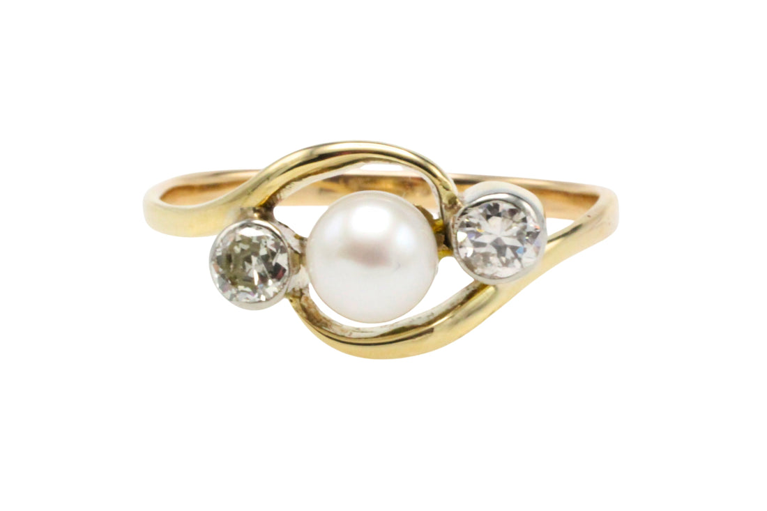 Vintage pearl and brilliant cut diamond ring-Vintage Rings-The Antique Ring Shop