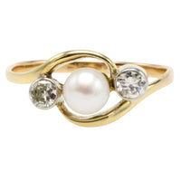 Vintage pearl and brilliant cut diamond ring-Vintage Rings-The Antique Ring Shop