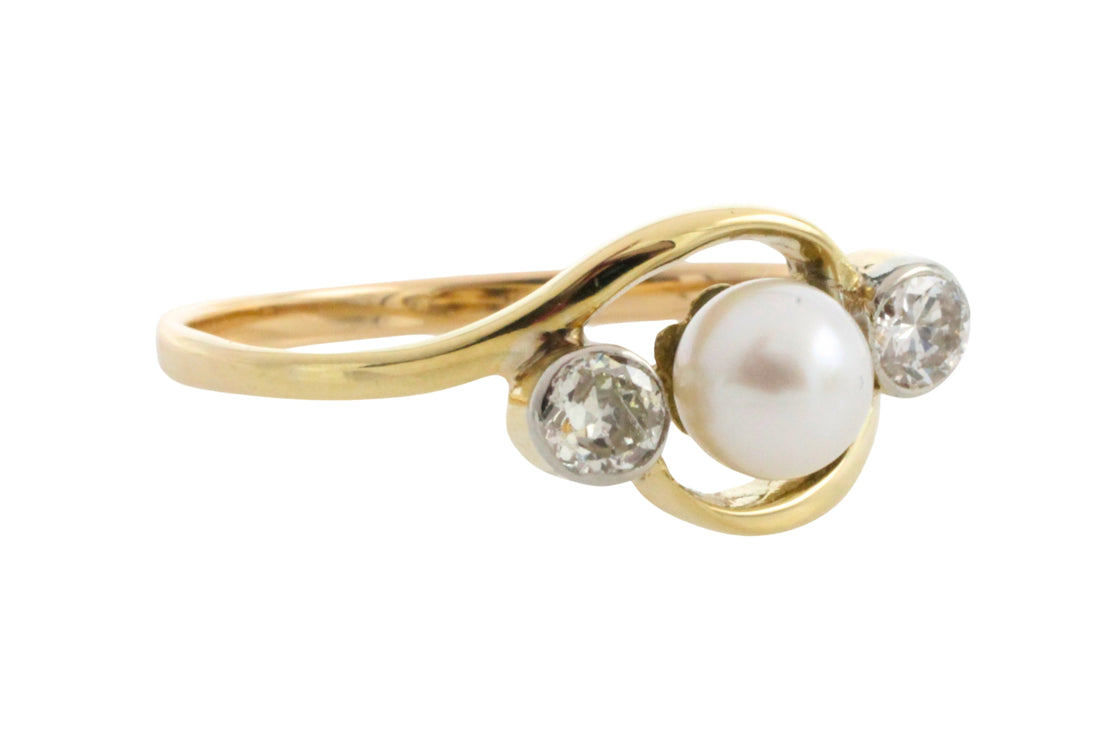 Vintage pearl and brilliant cut diamond ring-Vintage Rings-The Antique Ring Shop