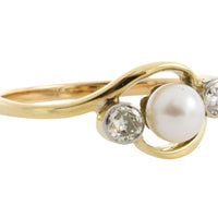Vintage pearl and brilliant cut diamond ring-Vintage Rings-The Antique Ring Shop