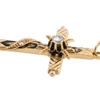 Vintage gold cross with rose diamonds-Pendants-The Antique Ring Shop