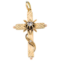Vintage gold cross with rose diamonds-Pendants-The Antique Ring Shop
