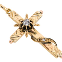Vintage gold cross with rose diamonds-Pendants-The Antique Ring Shop