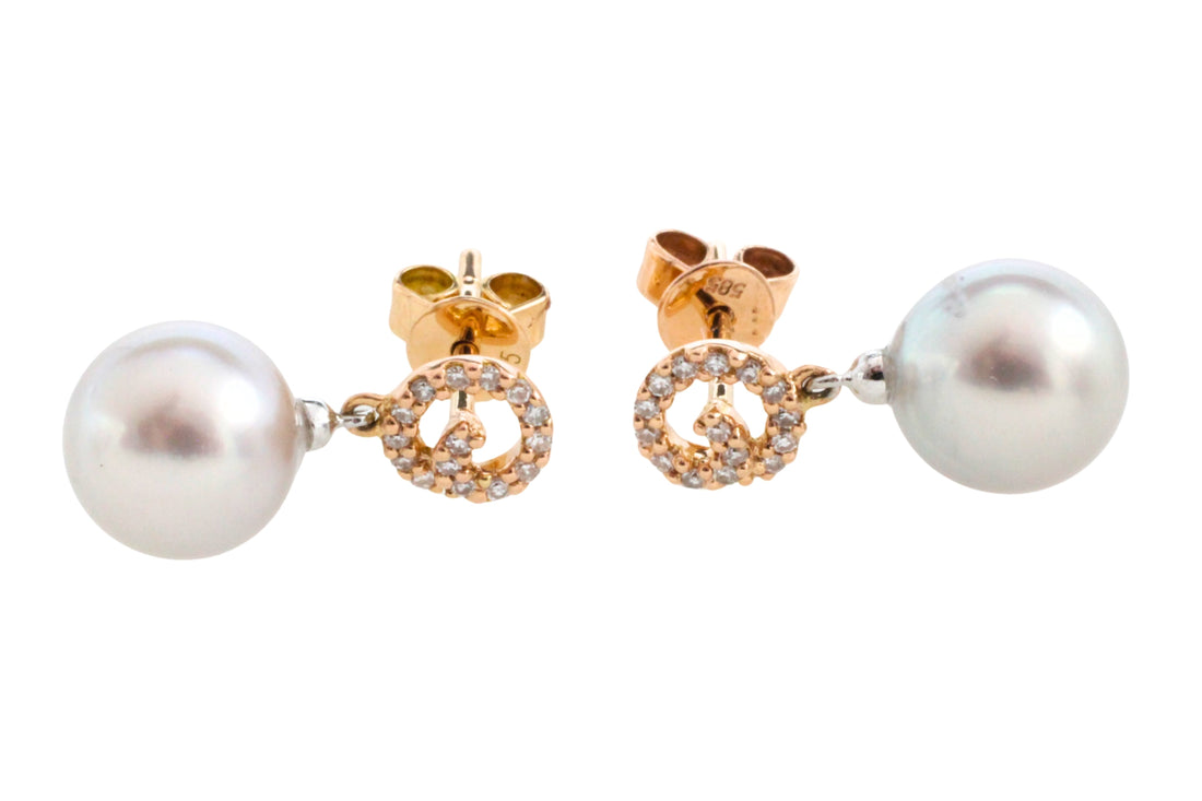 Pearl and diamond earrings-Earrings-The Antique Ring Shop
