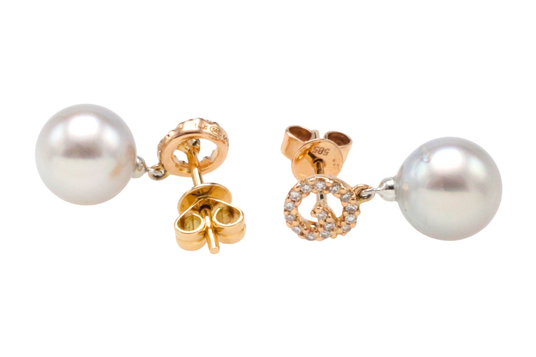 Pearl and diamond earrings-Earrings-The Antique Ring Shop