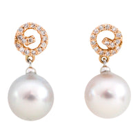 Pearl and diamond earrings-Earrings-The Antique Ring Shop