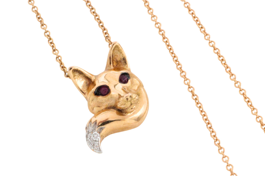 Fox pendant with rubies and diamonds-Pendants-The Antique Ring Shop
