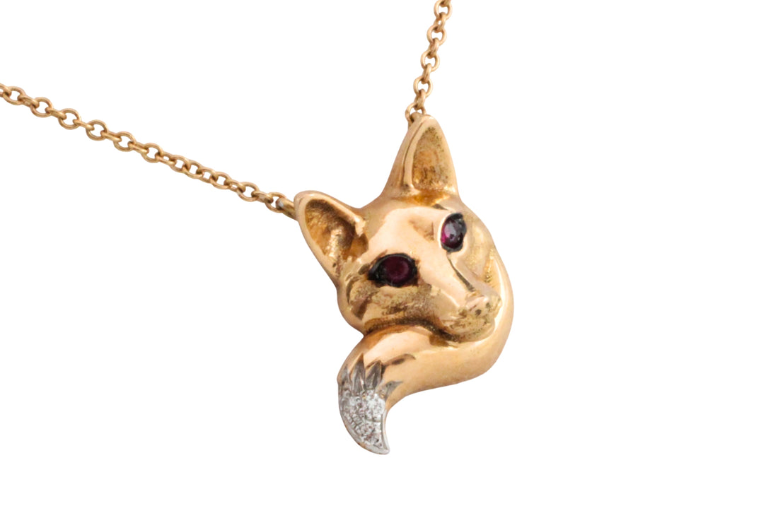 Fox pendant with rubies and diamonds-Pendants-The Antique Ring Shop