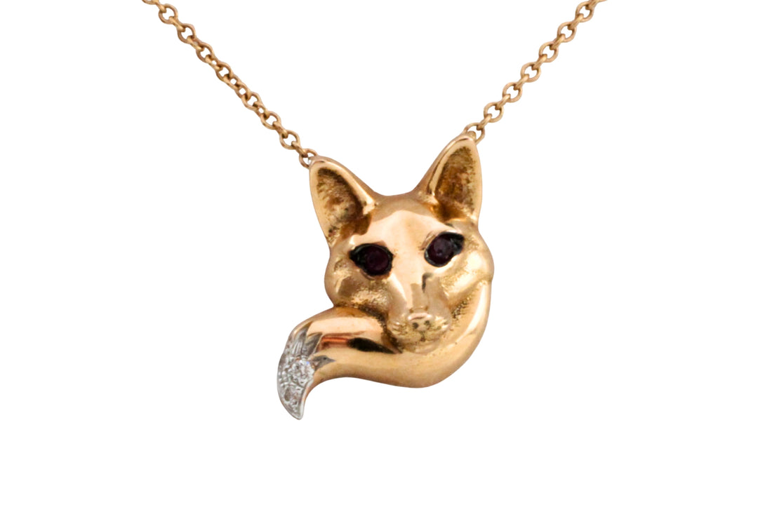 Fox pendant with rubies and diamonds-Pendants-The Antique Ring Shop