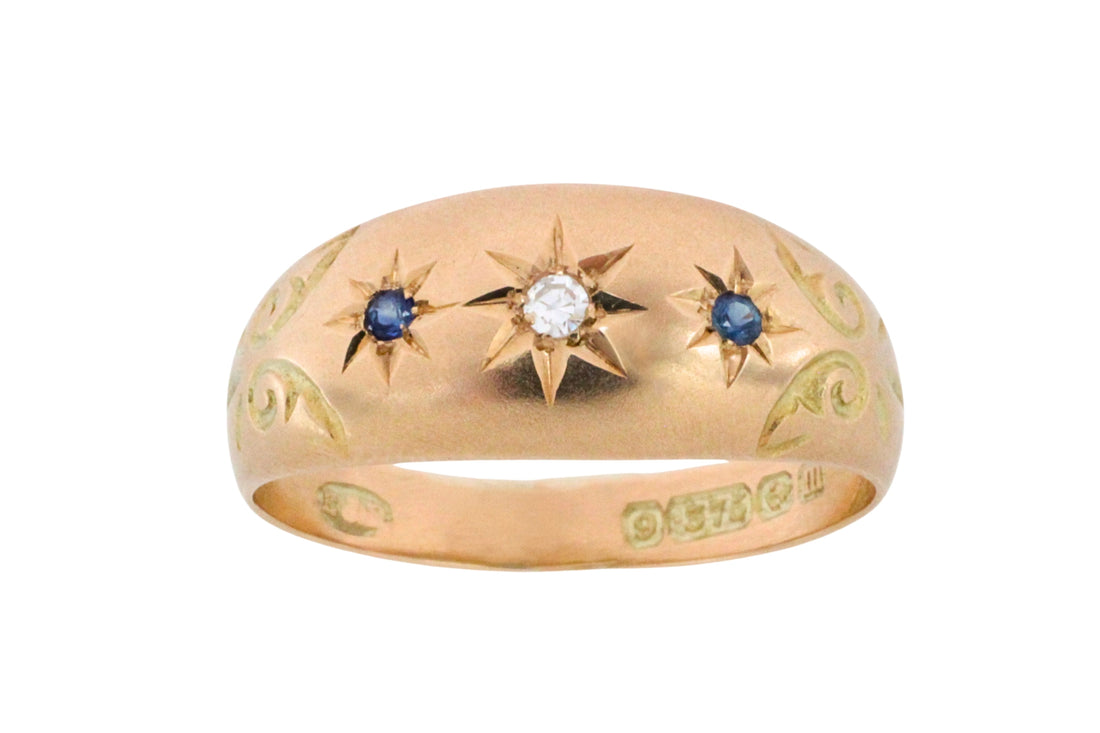 Sapphire and diamond gypsy ring from 1911-Antique rings-The Antique Ring Shop