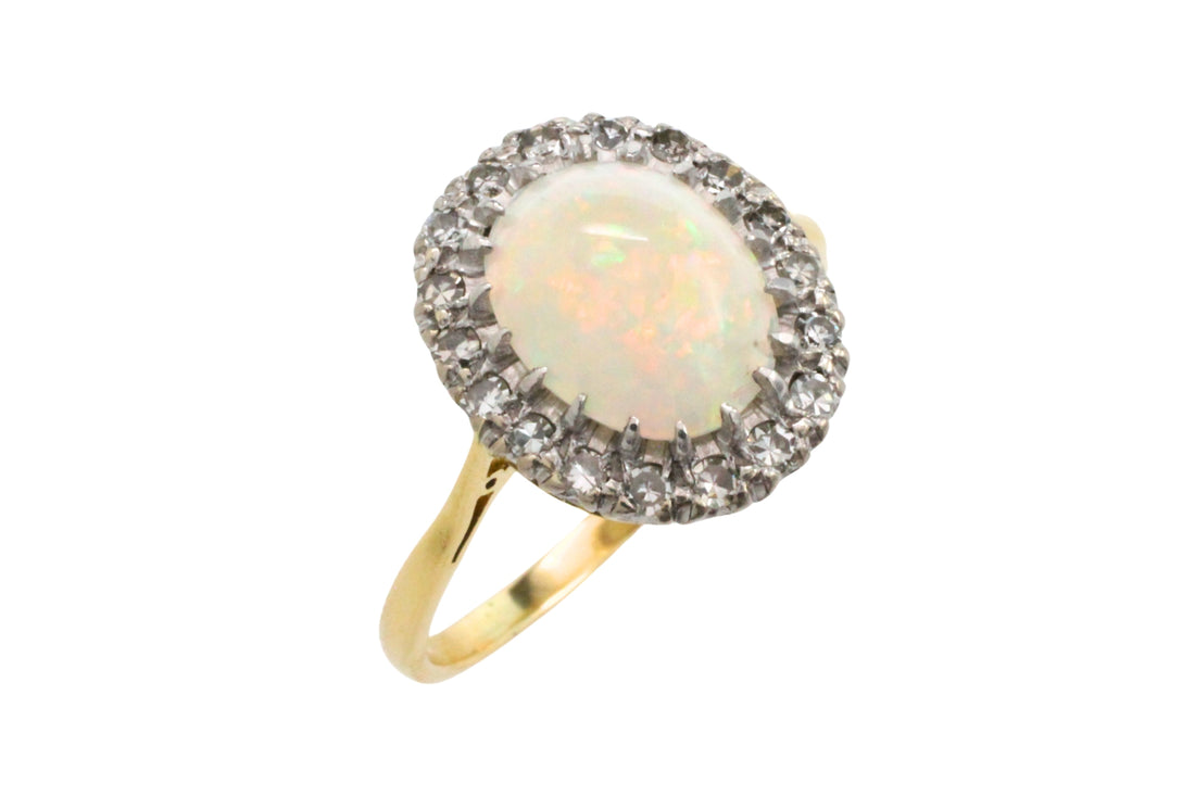 Vintage opal and diamond cluster ring