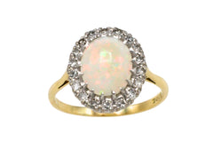 Vintage opal and diamond cluster ring-Vintage Rings-The Antique Ring Shop