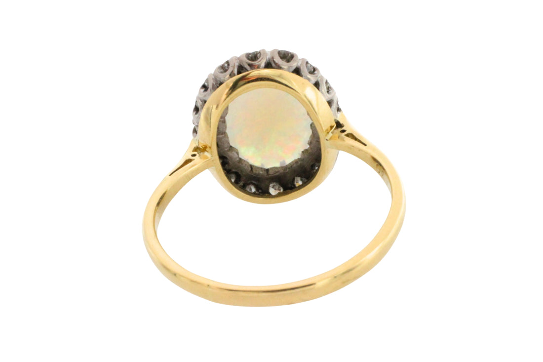 Vintage opal and diamond cluster ring