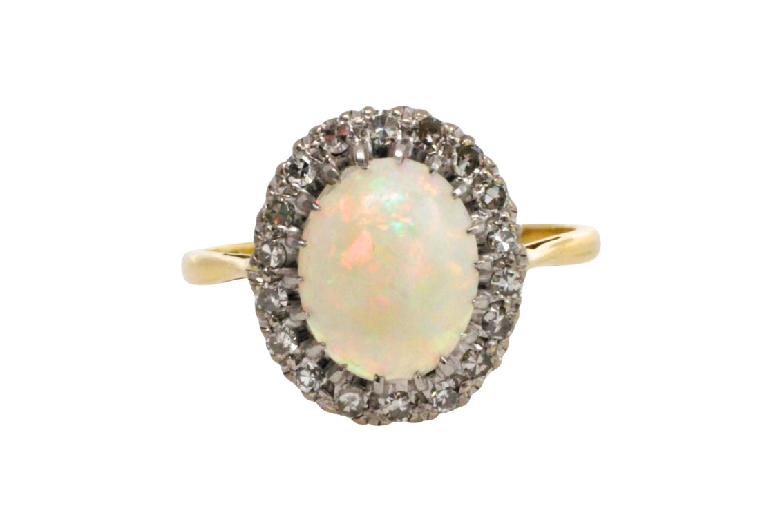 Vintage opal and diamond cluster ring