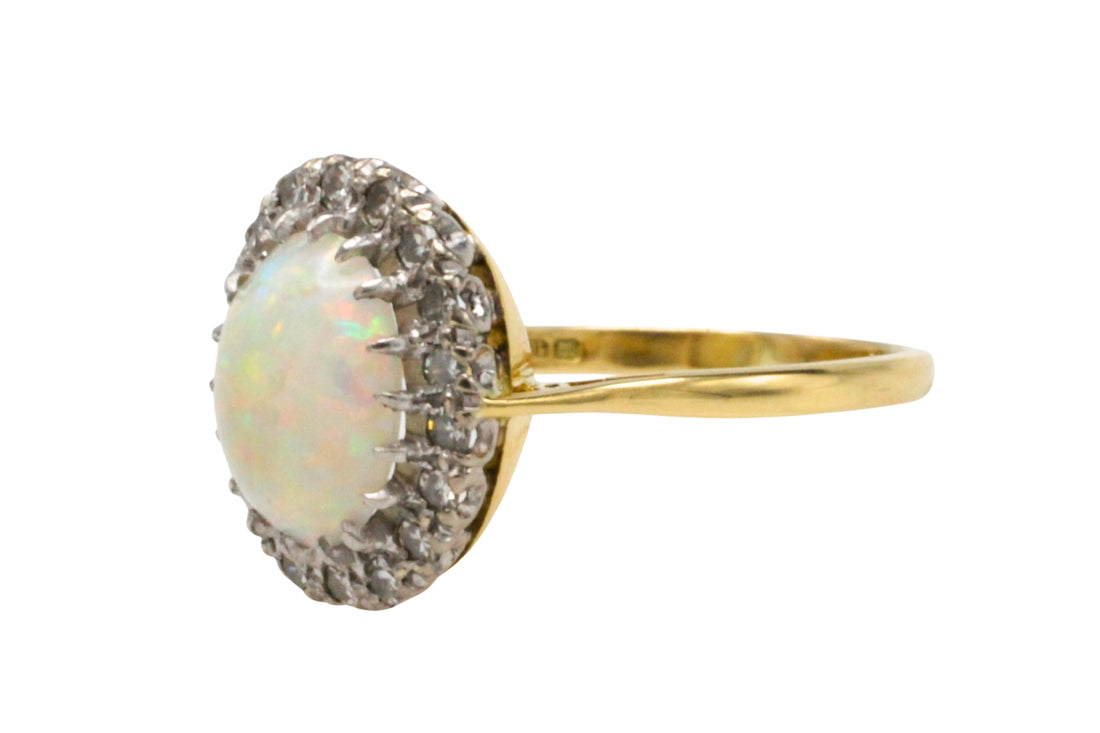 Vintage opal and diamond cluster ring