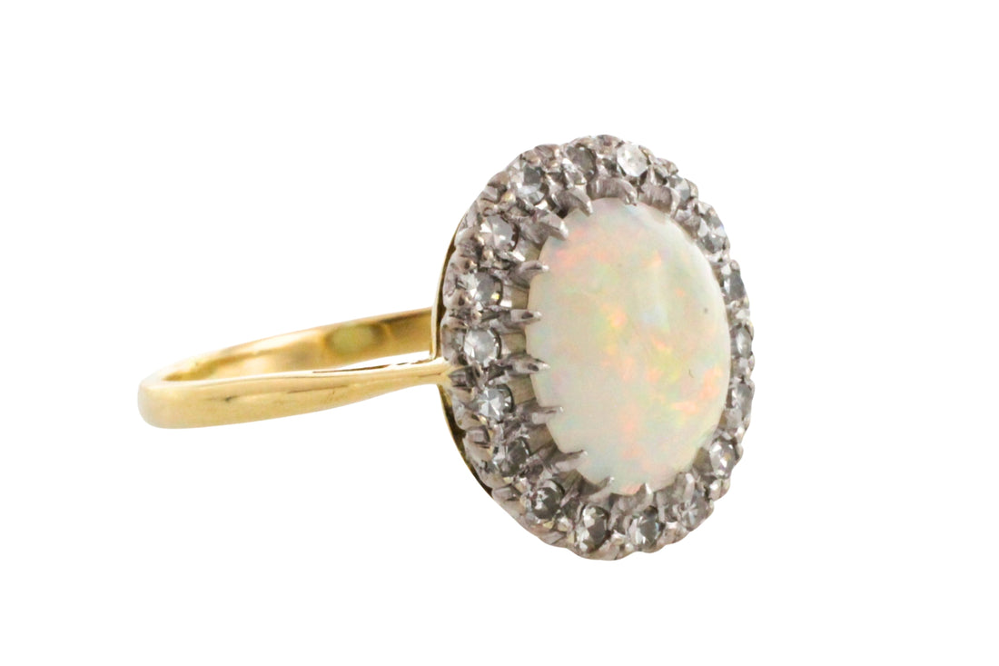 Vintage opal and diamond cluster ring