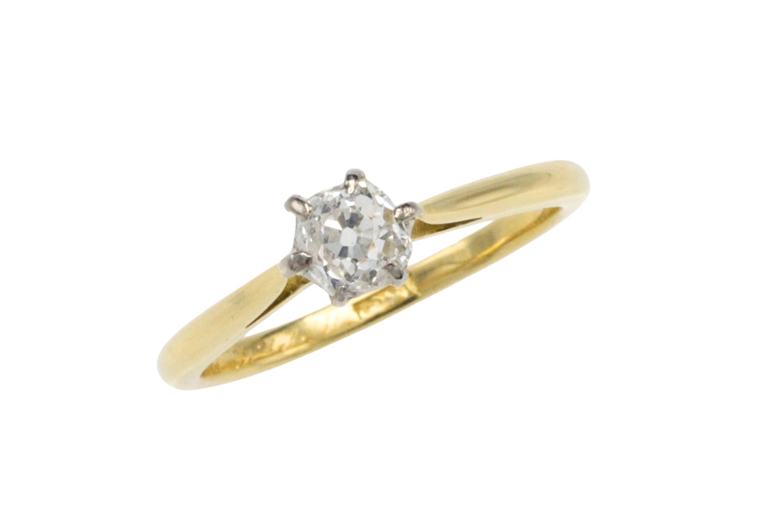 Old mine cut diamond solitaire ring-engagement rings-The Antique Ring Shop