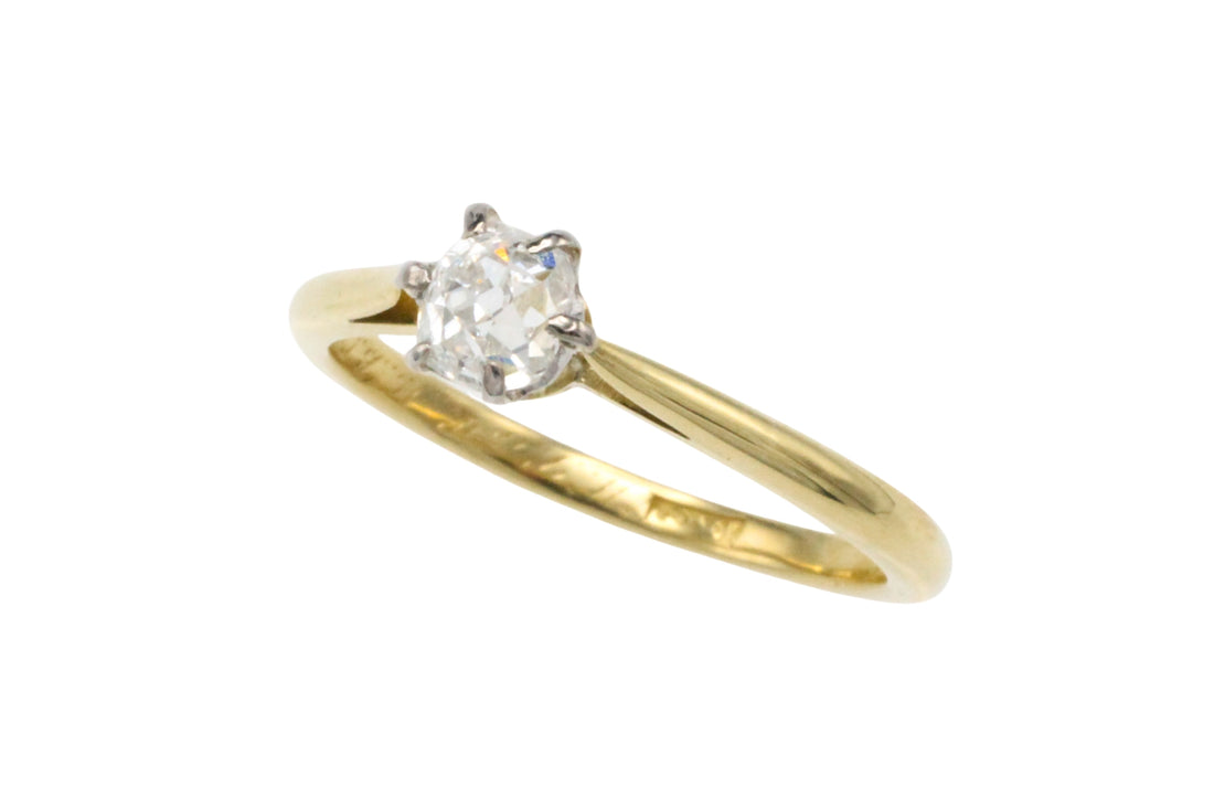 Old mine cut diamond solitaire ring-engagement rings-The Antique Ring Shop