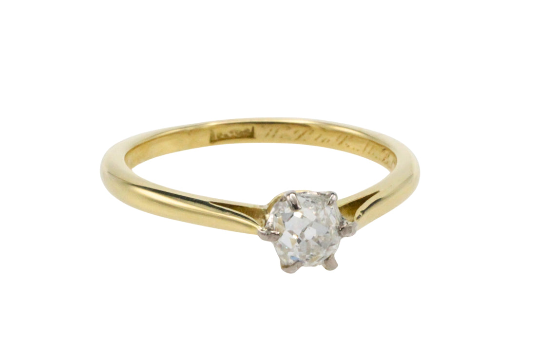 Old mine cut diamond solitaire ring-engagement rings-The Antique Ring Shop