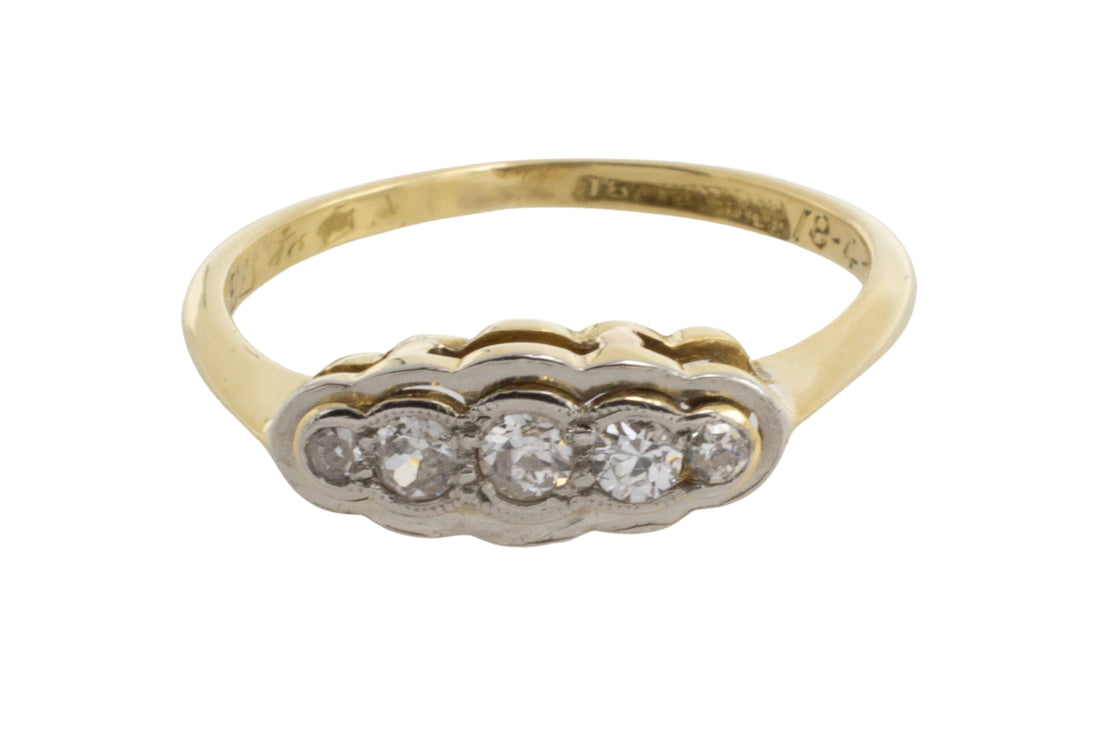 Five stone diamond ring in 18 carat gold and platinum-engagement rings-The Antique Ring Shop