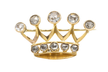 Rose diamond crown brooch in 14 carat gold-Brooches-The Antique Ring Shop