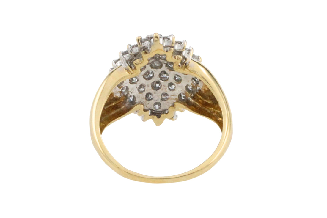 Diamond navette cluster ring in 18 carat gold-Vintage Rings-The Antique Ring Shop