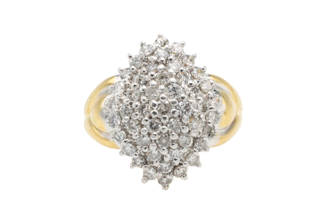 Diamond navette cluster ring in 18 carat gold-Vintage Rings-The Antique Ring Shop