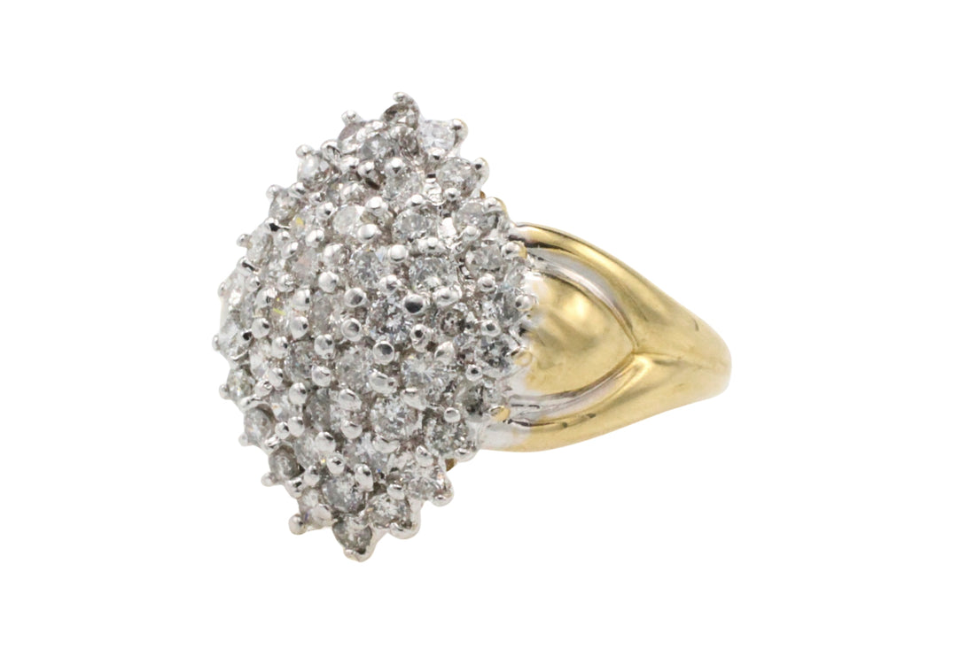 Diamond navette cluster ring in 18 carat gold-Vintage Rings-The Antique Ring Shop