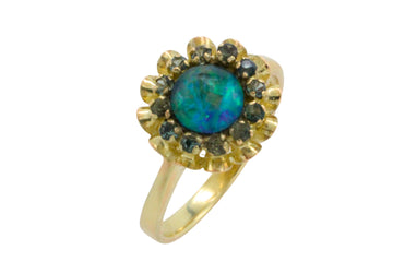 Opal doublet and sapphire cluster ring-Vintage Rings-The Antique Ring Shop