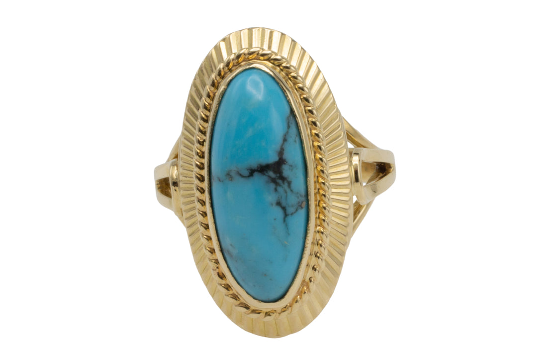 18 carat gold cabochon turquoise ring-vintage rings-The Antique Ring Shop