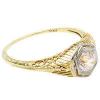 Vintage white sapphire yellow and white gold ring-Vintage Rings-The Antique Ring Shop