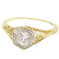 Vintage white sapphire yellow and white gold ring-Vintage Rings-The Antique Ring Shop