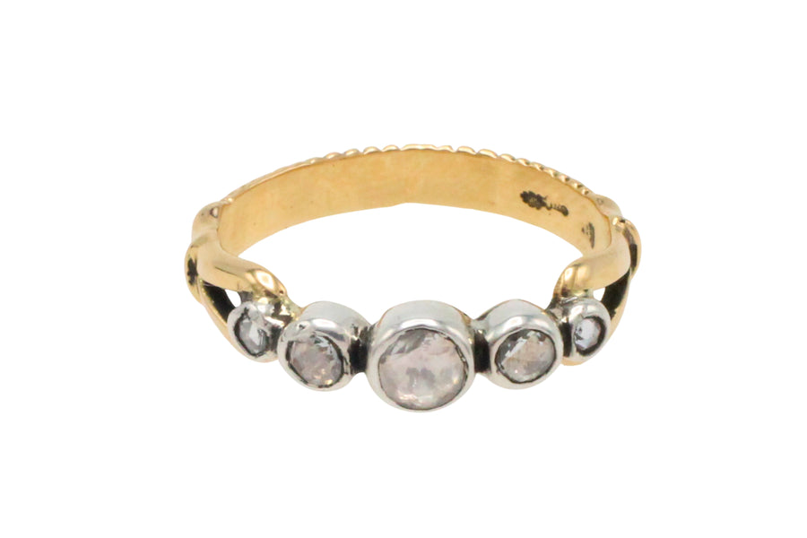 Rose diamond ring in silver and gold-Vintage Rings-The Antique Ring Shop