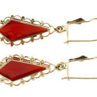 Carnelian pendant earrings in 14 carat gold-Earrings-The Antique Ring Shop