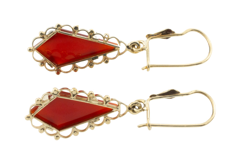 Carnelian pendant earrings in 14 carat gold-Earrings-The Antique Ring Shop