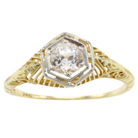 Vintage white sapphire yellow and white gold ring-Vintage Rings-The Antique Ring Shop