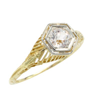 Vintage white sapphire yellow and white gold ring-Vintage Rings-The Antique Ring Shop