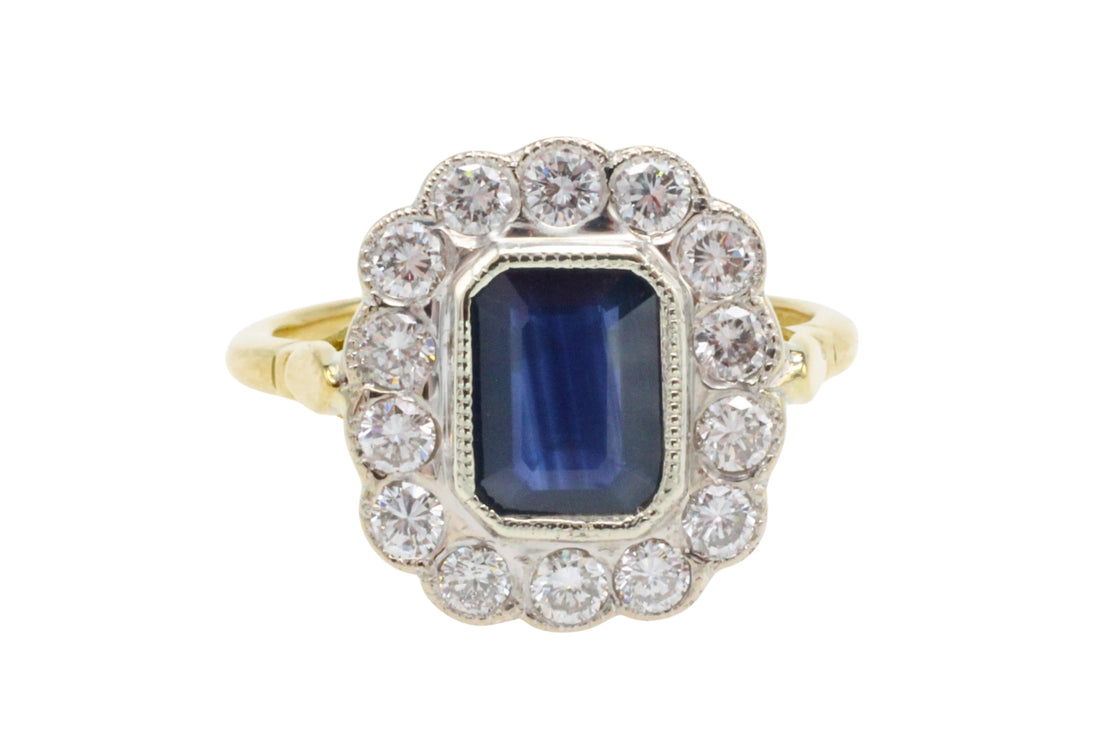Vintage sapphire and diamond ring in 18 carat gold-Rings-The Antique Ring Shop