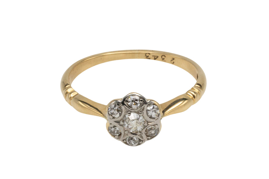 Edwardian 18 carat gold diamond flower cluster ring-Antique rings-The Antique Ring Shop