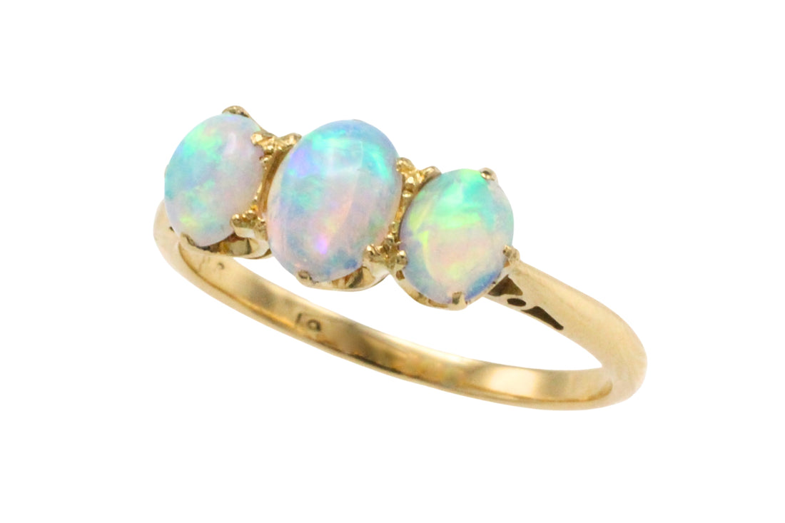 Three stone opal ring in 18 carat gold-Vintage Rings-The Antique Ring Shop
