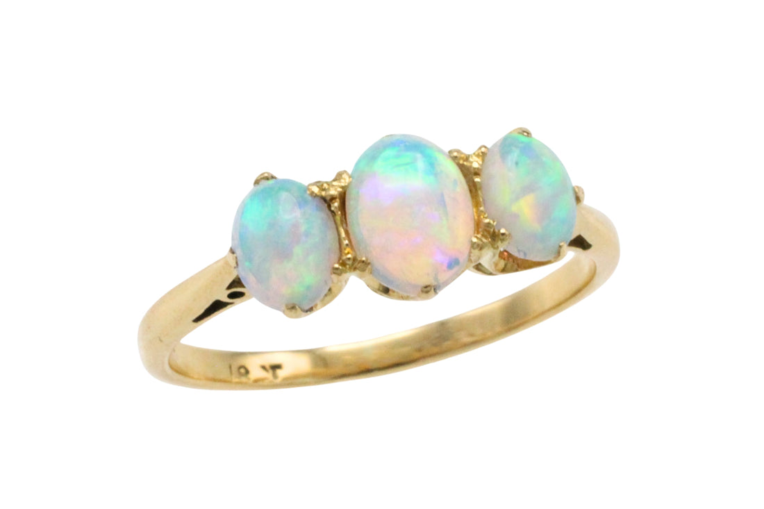 Three stone opal ring in 18 carat gold-Vintage Rings-The Antique Ring Shop