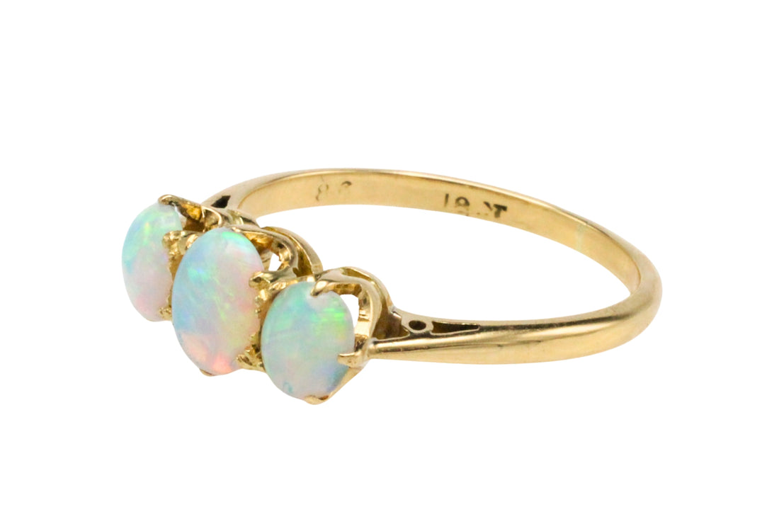Three stone opal ring in 18 carat gold-Vintage Rings-The Antique Ring Shop