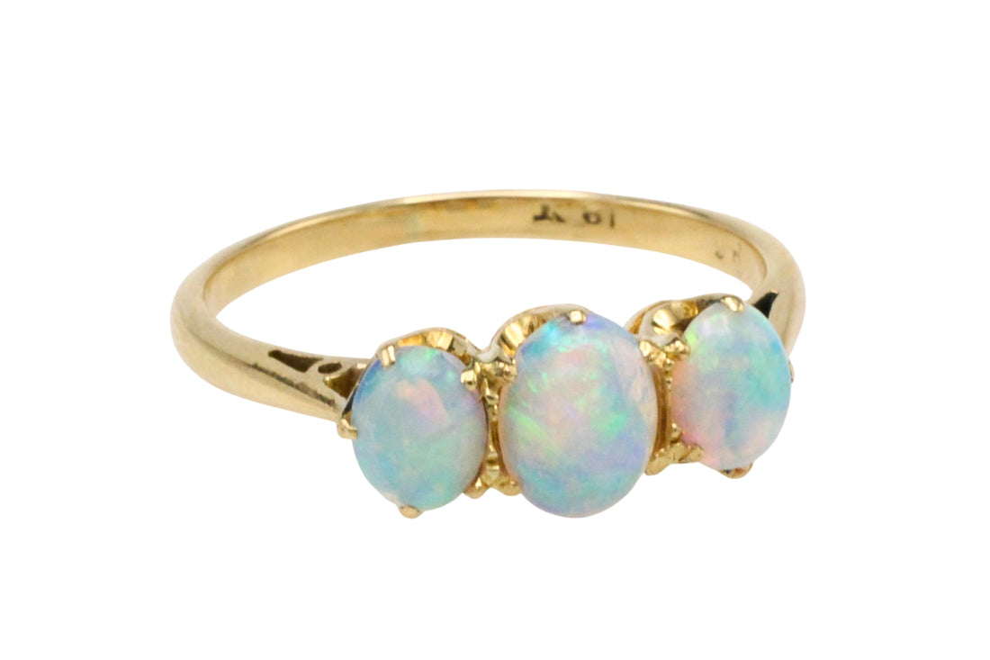 Three stone opal ring in 18 carat gold-Vintage Rings-The Antique Ring Shop