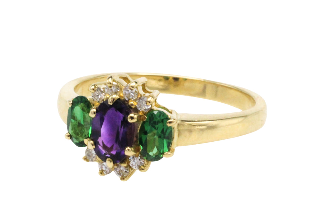 Tsavorite garnet, amethyst and diamond ring-Vintage Rings-The Antique Ring Shop