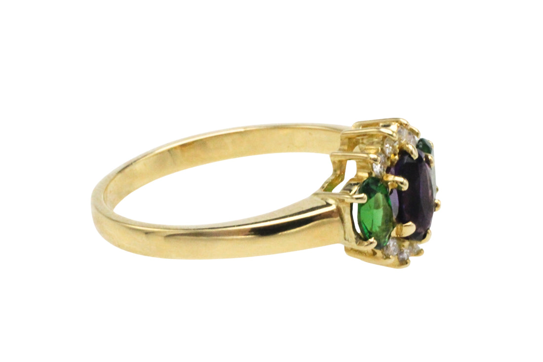 Tsavorite garnet, amethyst and diamond ring-Vintage Rings-The Antique Ring Shop