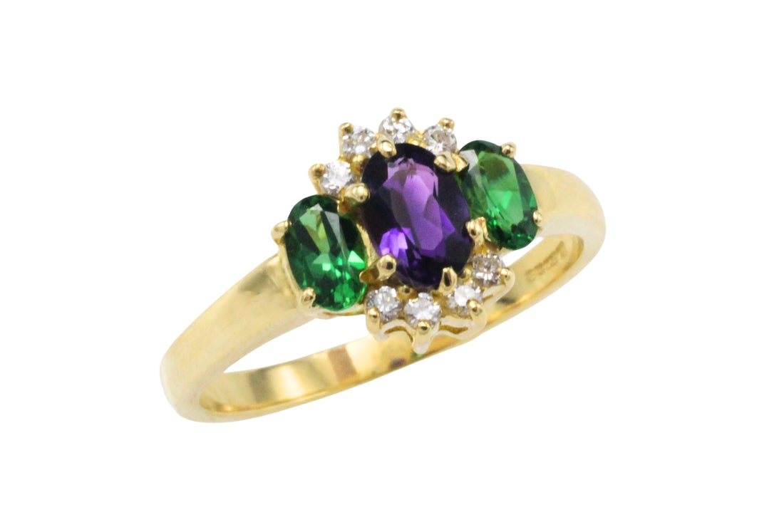 Tsavorite garnet, amethyst and diamond ring-Vintage Rings-The Antique Ring Shop