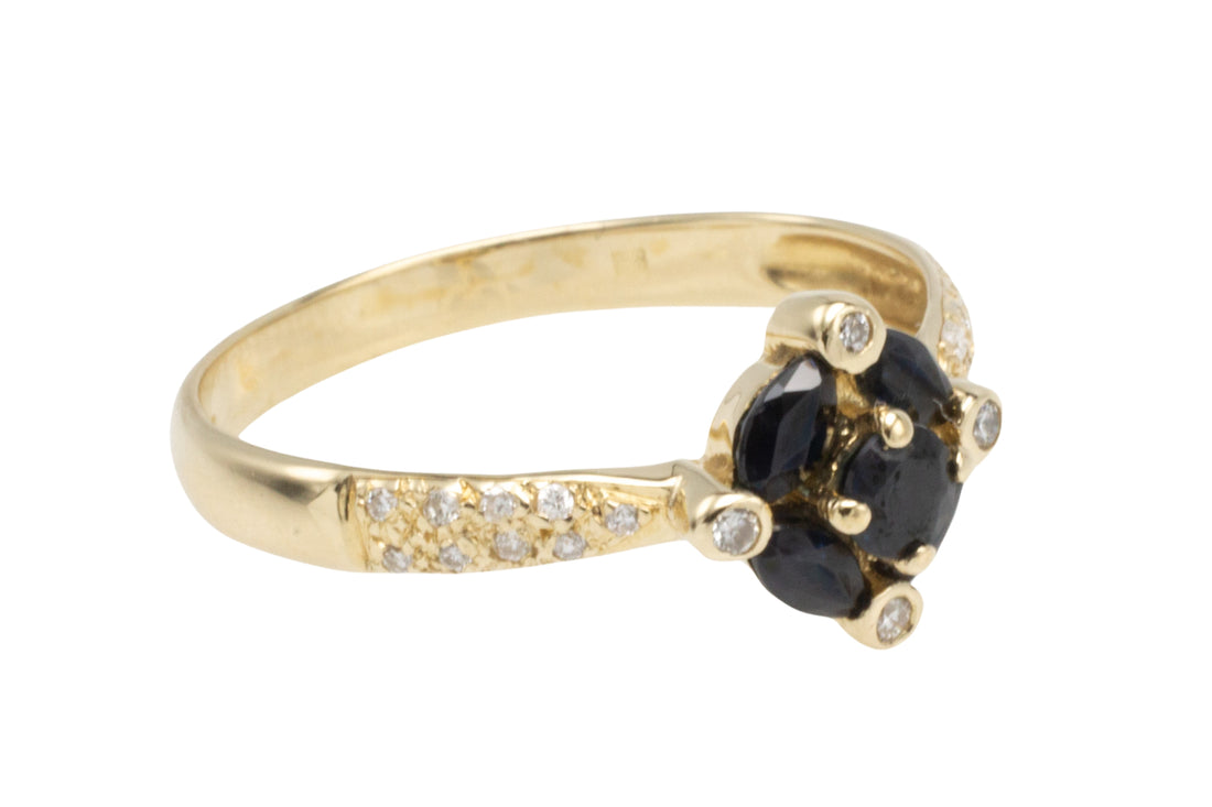 Vintage 14 carat gold sapphire and diamond ring-Vintage Rings-The Antique Ring Shop