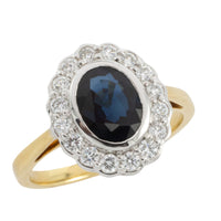 Sapphire and diamond ring in white and yellow gold-engagement rings-The Antique Ring Shop